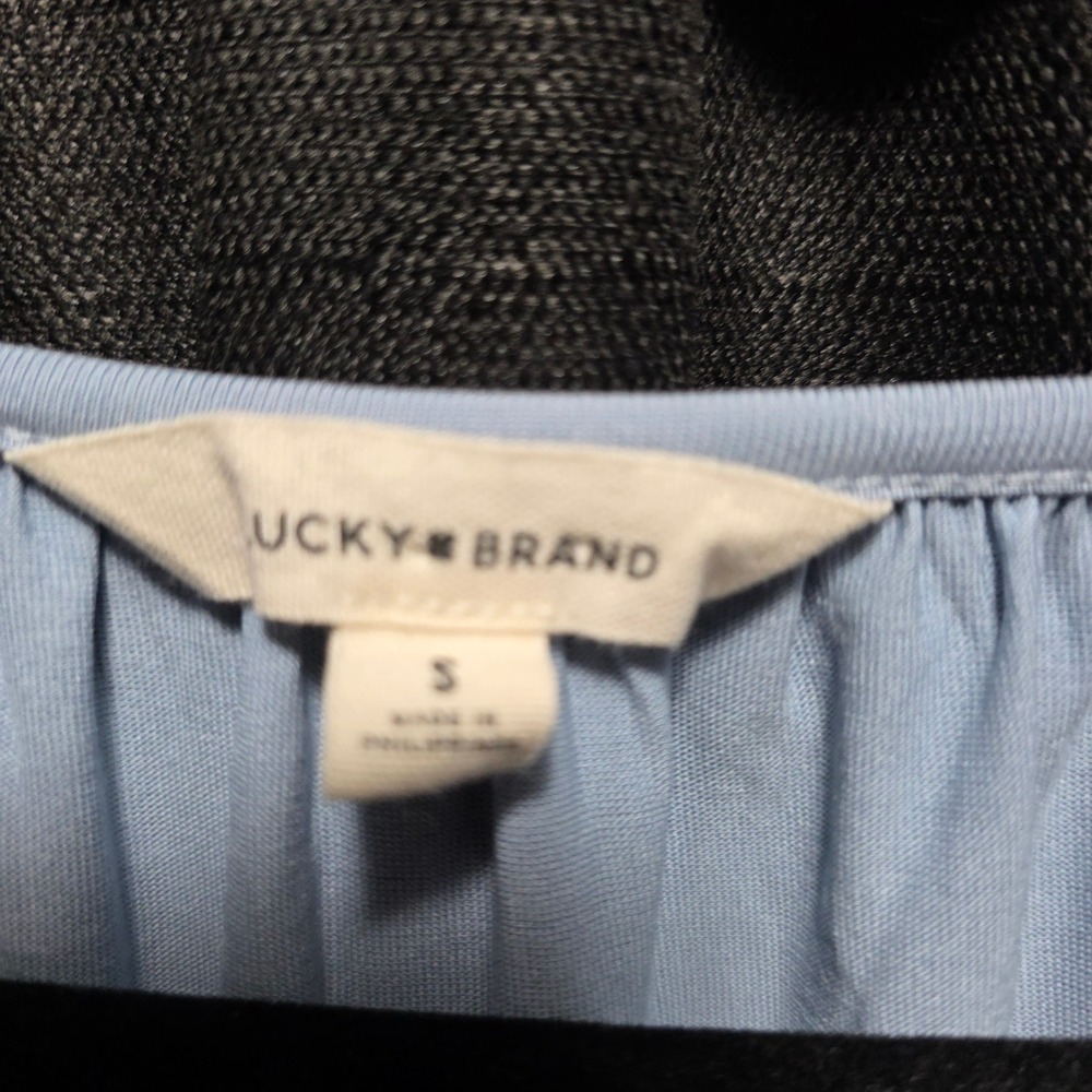 Lucky Brand Light Blue Smocked Babydoll Knit Top Long Sleeve Henley Womens Small - Picture 8 of 9